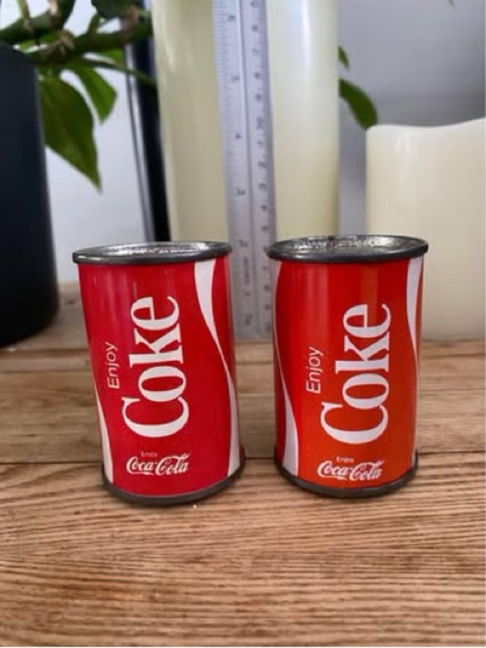 Vintage Mini Coca Cola Can Salt & Pepper Shakers Metal Soda Can Coke Decor